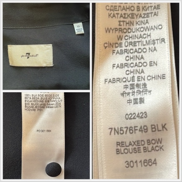 💕Beautiful Black Silk Relaxed Bow Blouse 7 For All Mankind💕 - Picture 3 of 5